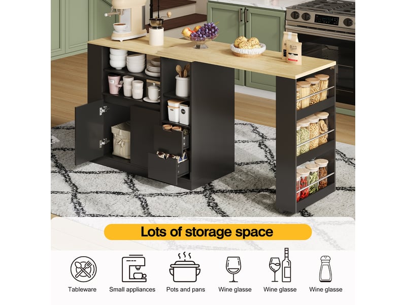  Îlot de cuisine avec plan de travail extensible 115cm, meuble bar à café en bois (sans matelas).  - Conforama D