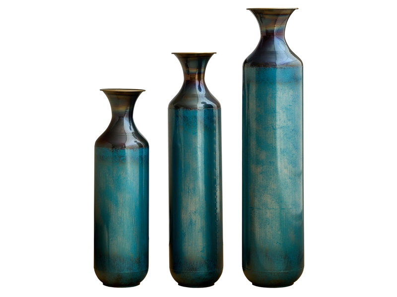 Vase décorative en métal 3 tailles bleu-vert patiné evryae - Conforama A