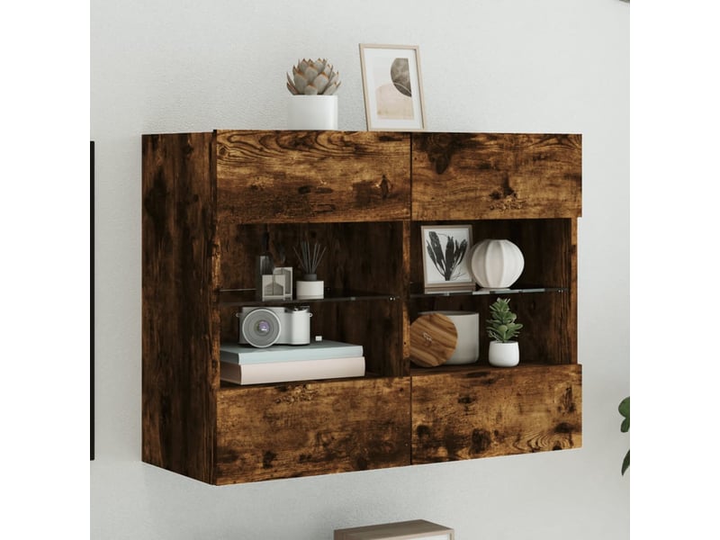  Meuble tv - banc tv - meuble de rangement mural avec lumières led chêne fumé 78,5x30x60,5 cm  - Conforama B