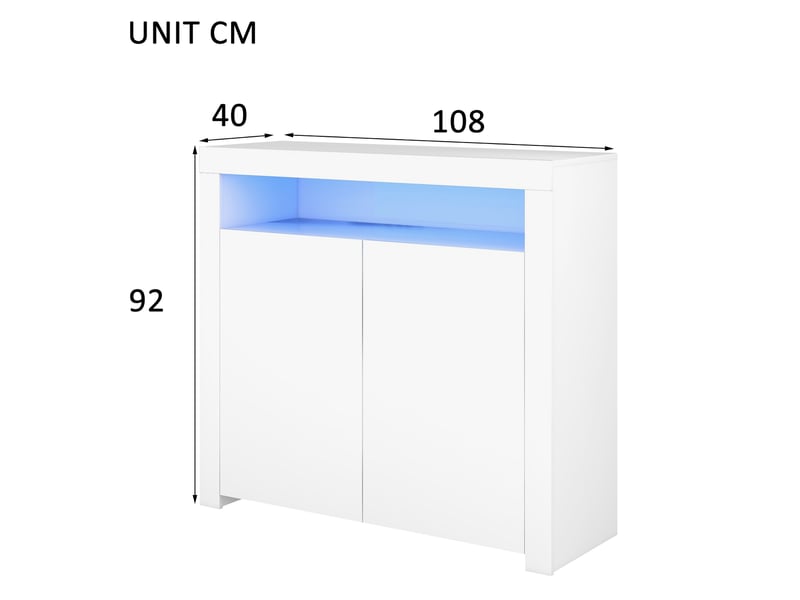  Buffet blanc haut gloss 108x40x92 cm meuble rangement moderne mdf avec éclairage led intégré  - Conforama C