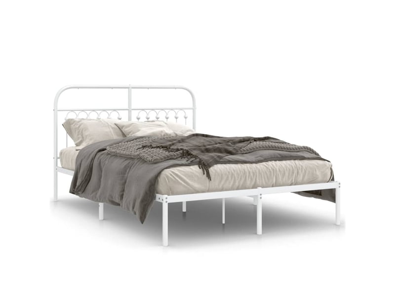  Lit double- lit adulte -  cadre de lit métal sans matelas et tête de lit blanc 135x190 cm  - Conforama A