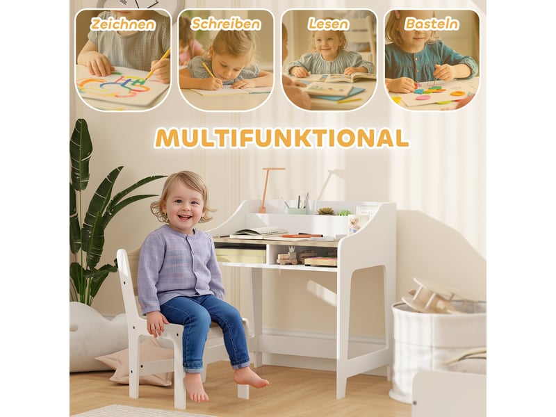  Bureau enfant avec rangements, compartiments ouverts, chaise, 3-8 ans, bois  - Conforama E