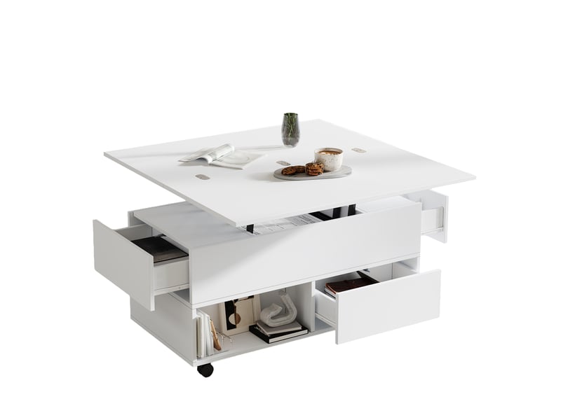  Table basse relevable convertible en table à manger, blanche, 100 x 50 x 52 cm  - Conforama C
