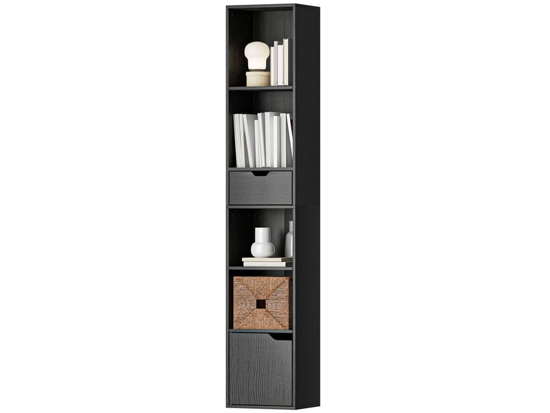  Bibliothèque, étagère à livres, meuble de rangement avec tiroir placard compartiments ouvertes, 30 x 24 x 158 cm, noir  - Conforama B