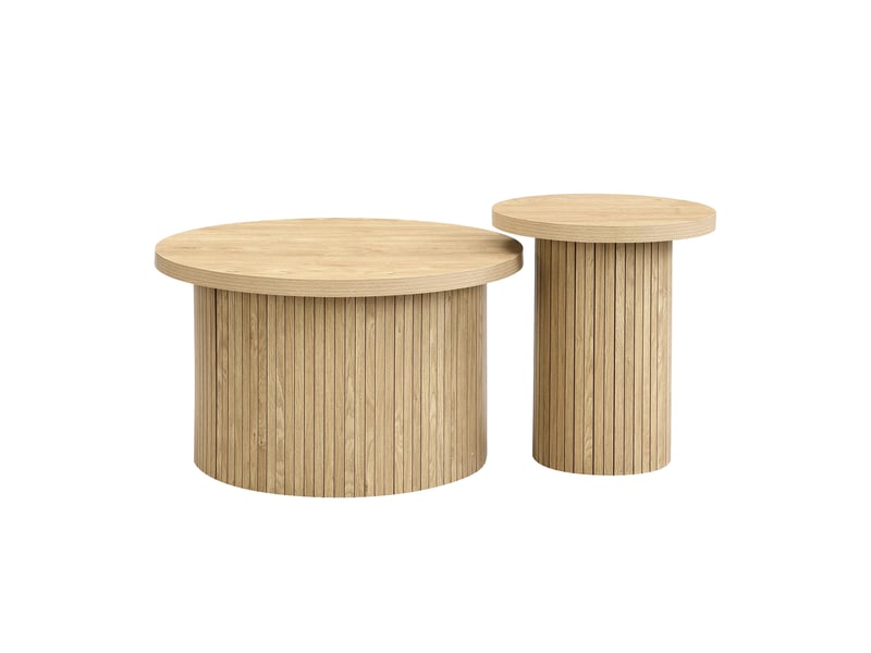 Ensemble de 2 tables basses rondes, une grande et une petite, en bois naturel, multifonctionnelles - Conforama A