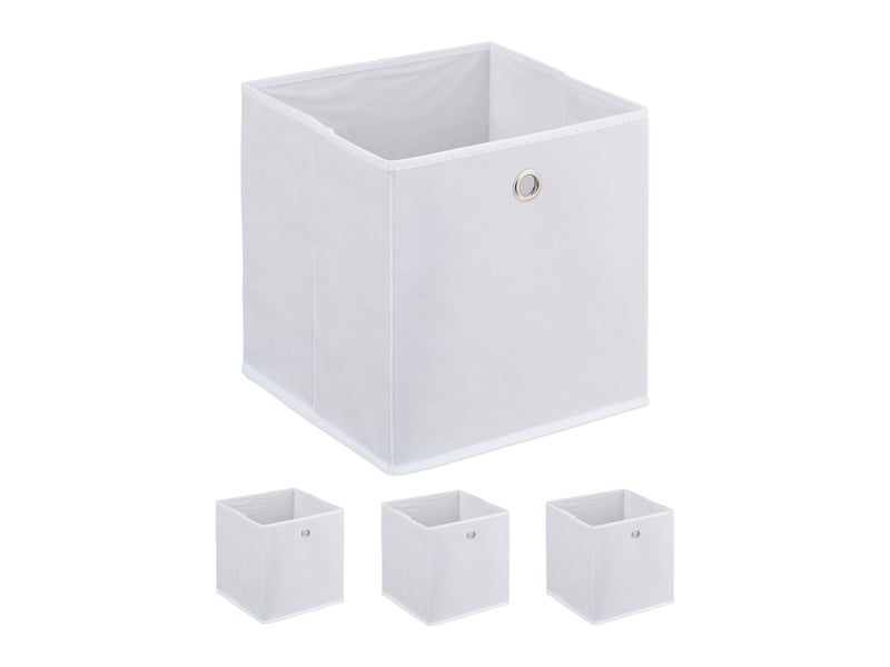  Lot de 4 boîtes de rangement carrées pratiques chambre salle de bain 30 x 30 x 30 cm en tissu blanc 13_0013904  - Conforama A