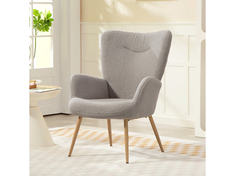 Fauteuil de salon, fauteuil d'appoint rembourré, tissu bouclette, 74x71x97.5cm, gris - Conforama D