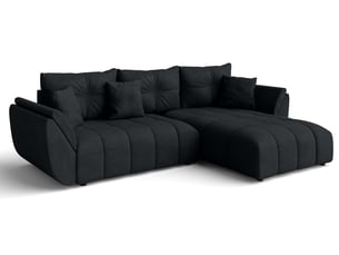 Canapé d'angle réversible convertible <strong>AX LIVING </strong> <strong>Antalya</strong> 4 places Velours noir avec coffre de rangement