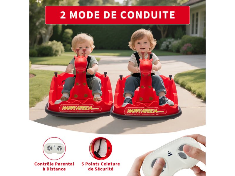  Voiture tamponneur pour enfant 6 v, rotation 360°, led, musique, télécommande, 2-5 ans, charge 30 kg – rouge PTG_335XY56B - Conforama B