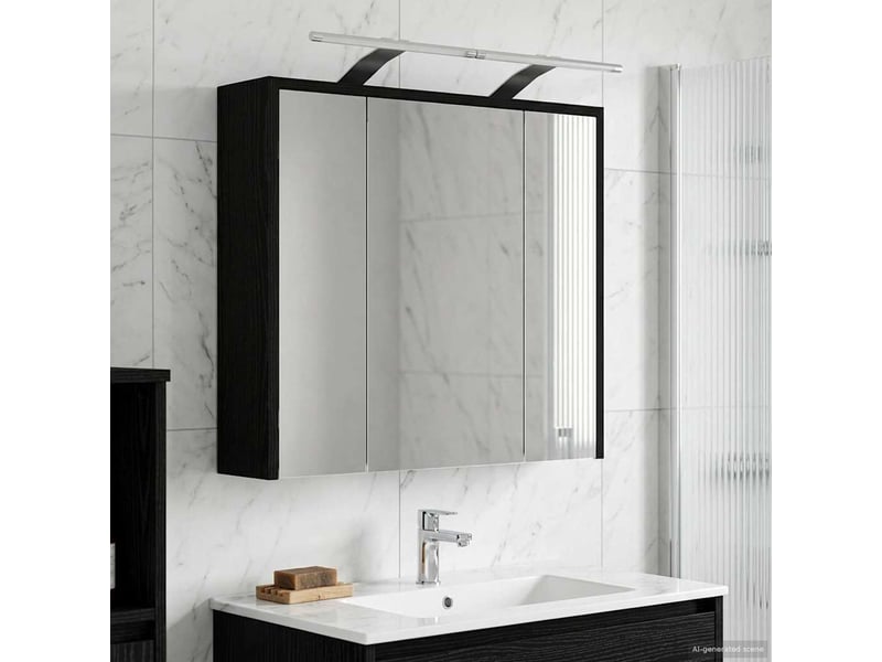 Armoire miroir salle de bain, meuble de rangement chêne noir 63.5x16x62.5 cm shl9681 - Conforama D