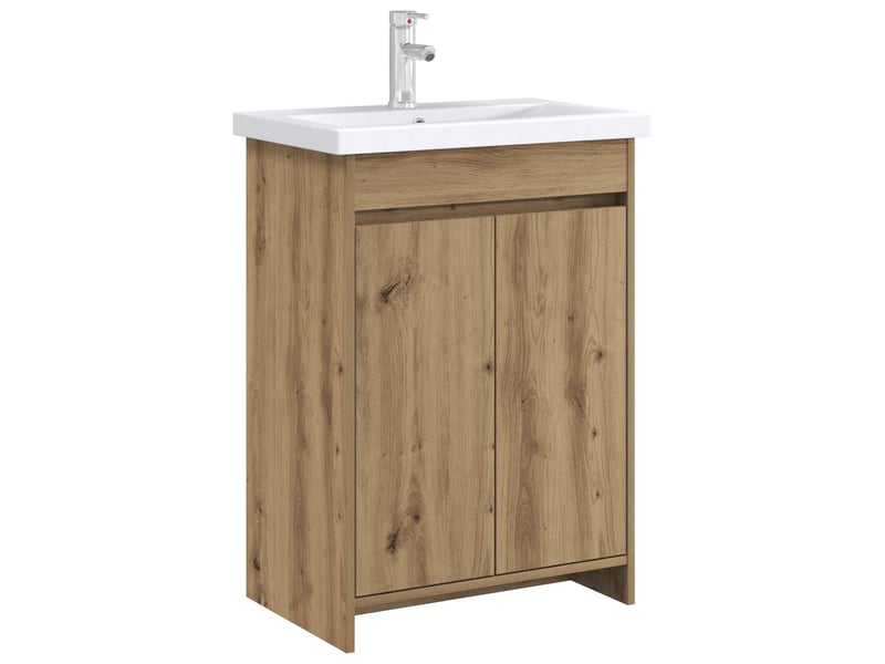  Meuble sous lavabo de salle de bain, commode chêne artisanal shl5290  - Conforama C