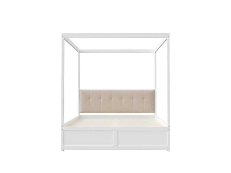  Lit adulte 140x200cm,lit baldaquin en bois massif avec 2 grands tiroirs,dossier rembourré et conception de tente,blanc lit adulte blanc - Conforama D