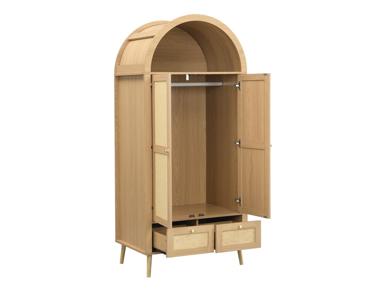 Armoire 2 portes avec penderie et 2 tiroirs 80x55x180 cm chêne et beige - Conforama D
