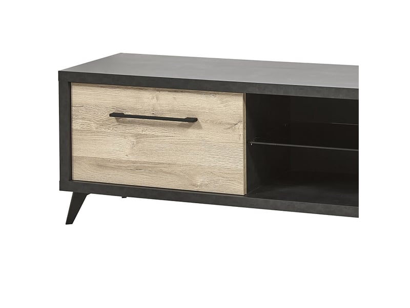  Meuble tv 1 tiroir 2 niches aspect béton anthracite et façade bois - miley MILEY - Conforama D