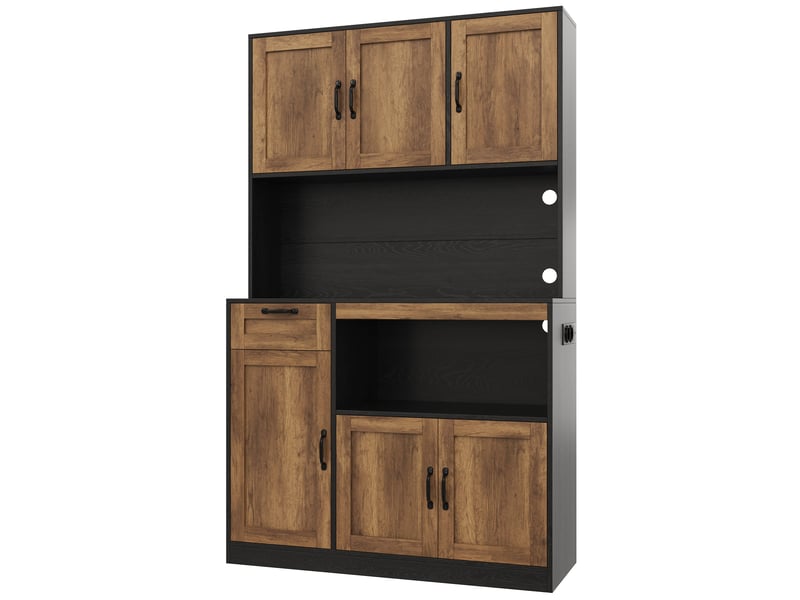  Armoire de rangement haute cuisine avec éclairage led et prises, buffet 6 portes et 1 tiroir, vitrine pour salon et salle à manger, 110 × 40 × 180 cm  - Conforama A