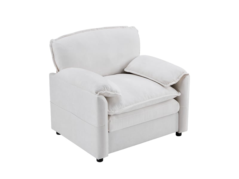  Fauteuil de salon rétro avec doubles poches latérales  - assise rembourrée, chenille - blanc  - Conforama A