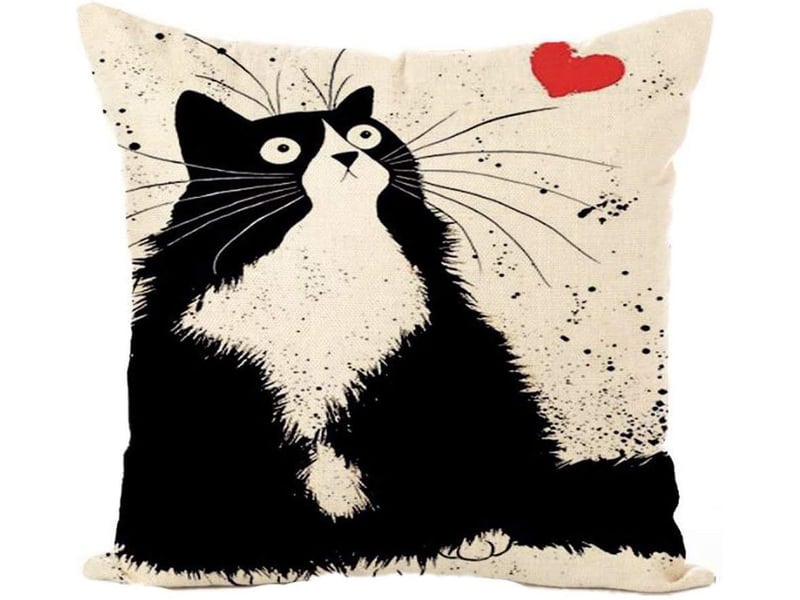  Taie d'oreiller, lot de 4 en coton et lin imprimé noir et blanc chat housse de coussin carré pour lit voiture de la maison canapé 45 x 45 cm  - Conforama B