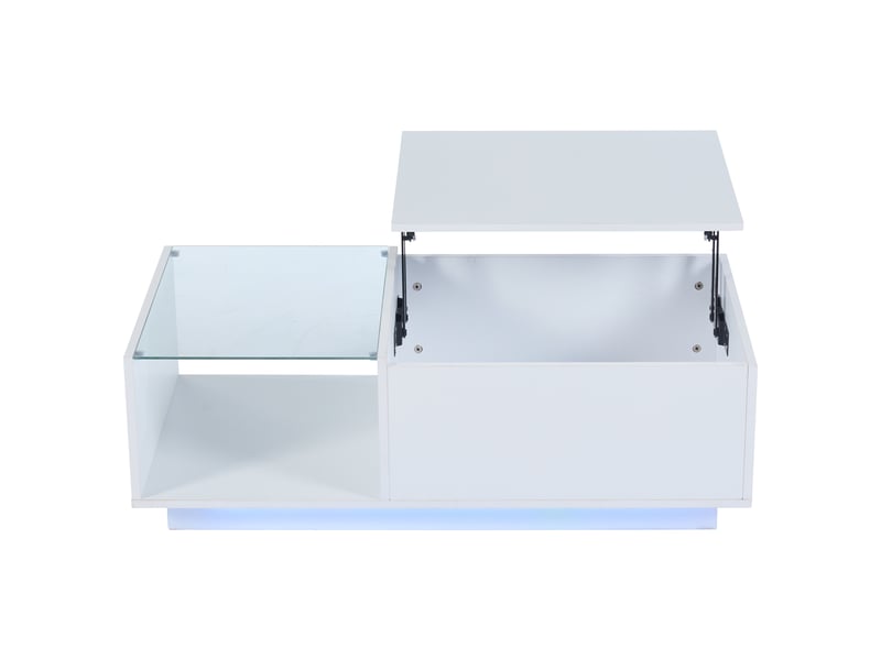  Table basse led, table basse laquée brillante, table de salon avec hauteur réglable, rangement dissimulé et étagère, 50 x 100 x (33-46,5) cm  - Conforama E