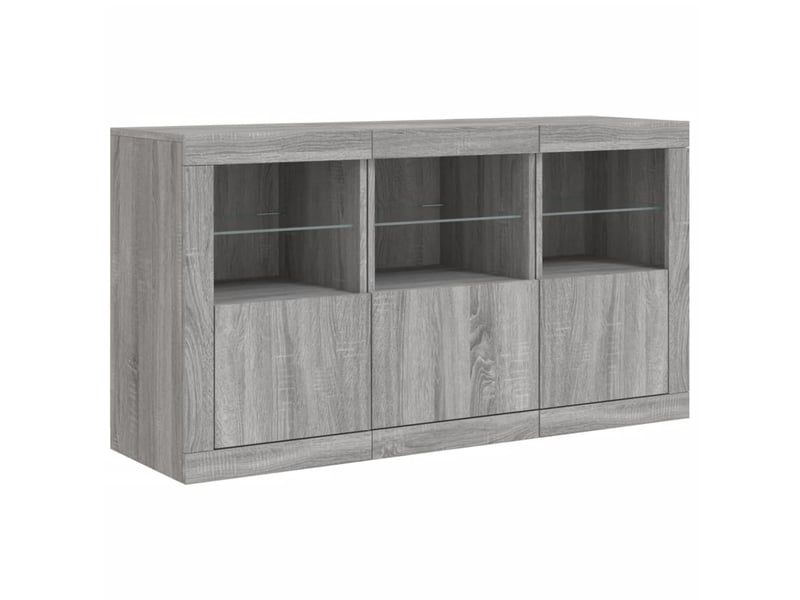 Buffet salon, buffet de rangement avec lumières led sonoma gris 123x37x67 cm shl97092 - Conforama E