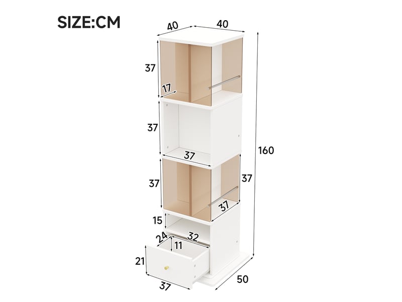  Vitrine rotative avec rangement multifonction en mdf et verre trempé blanc et marron 50 × 50 × 160 cm  - Conforama D