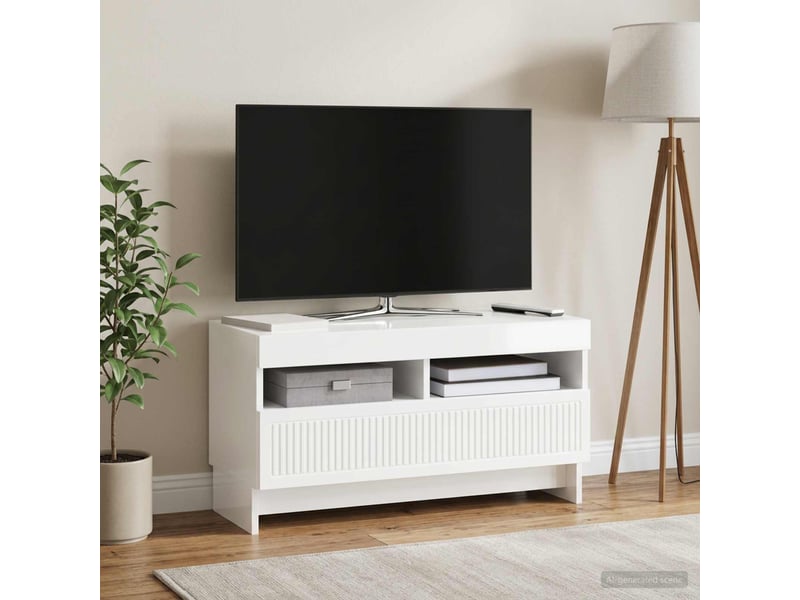 Meuble tv - banc tv - meuble de rangement led blanc brillant bois d'ingénierie - Conforama B