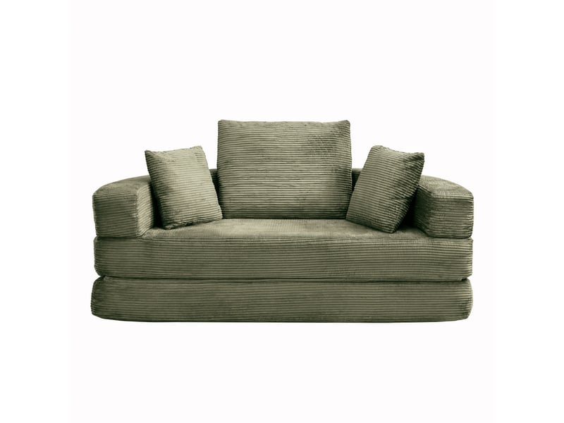 Canapé convertible 2 places, canapé-lit multifonctionnel avec coussins, velours côtelé, 173x176x40 cm, vert - Conforama A