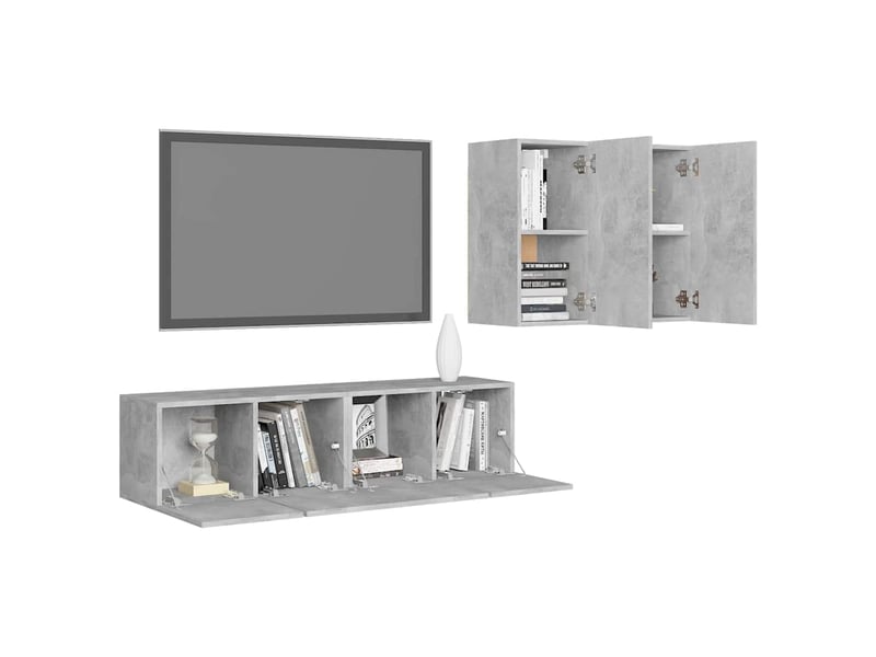  Ensemble de meubles tv 4 pcs gris béton bois d'ingénierie shl33805  - Conforama C