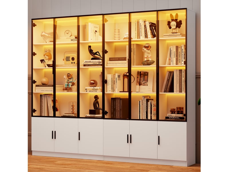  Buffet de cuisine 240x32x200 cm à 12 portes avec led blanc  - Conforama D