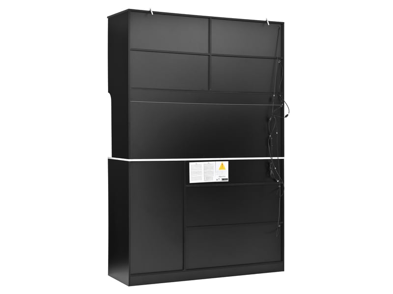  Armoire de cuisine Buffet haut vitrine moderne noir et blanc avec led effet marbre meuble de rangement salon salle à manger mdf  - Conforama W