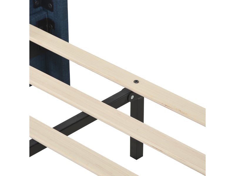 Lit simple en lin bleu, lit 1 place avec tête haute rembourrée et cadre en acier, 90x200 cm, matelas inclus  - Conforama E
