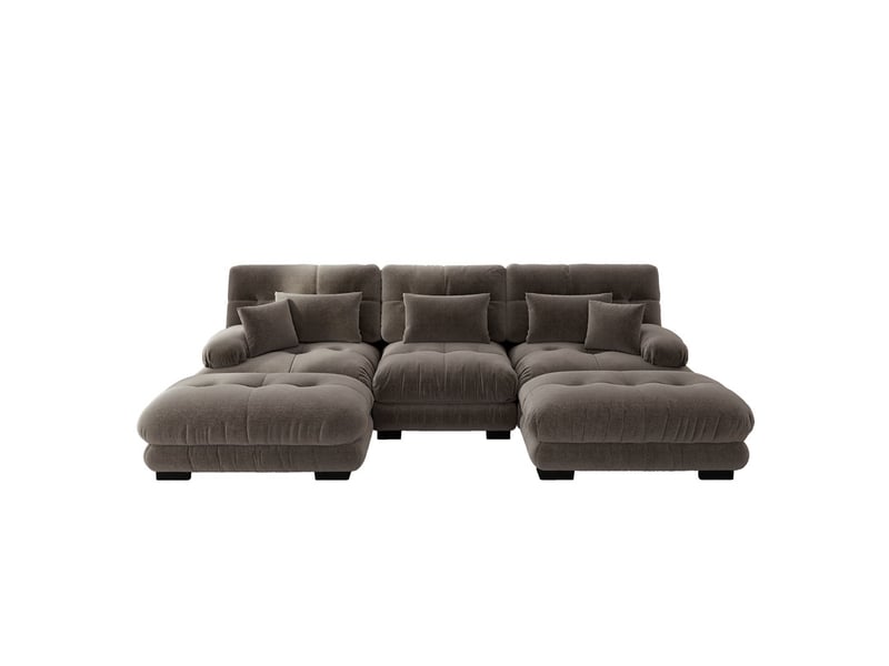  Canapé modulable en u avec ottomane en tissu marron  - Conforama A