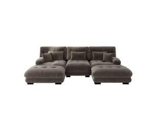Canapé modulable en u avec ottomane en tissu marron
