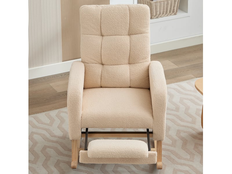  Fauteuil à bascule modenvie bouclette beige avec repose-jambes et poche latérale 132 x 50 x 99 cm  - Conforama D