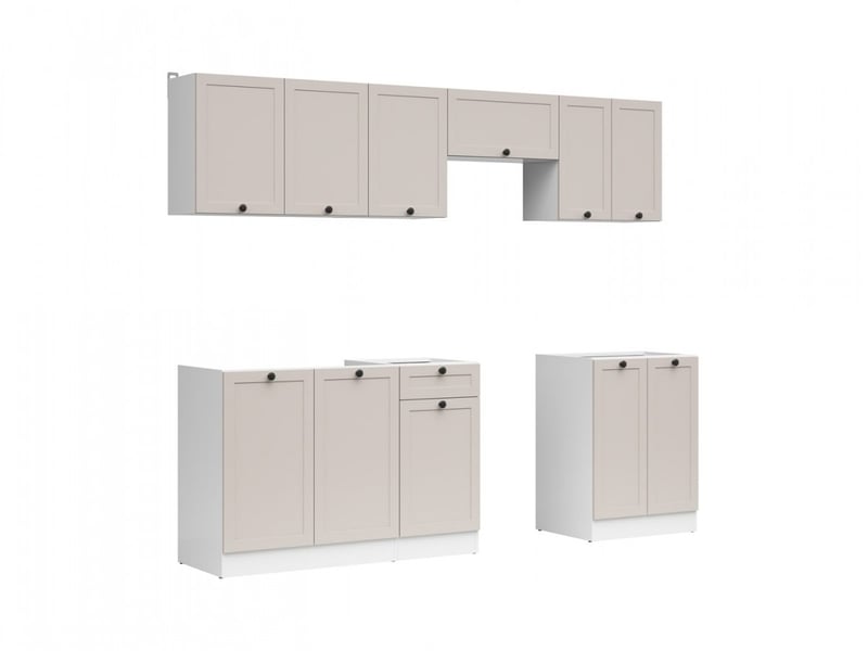  Cuisine complète 240 cm,ensemble de meuble de cuisine coloris blancuni cachemire, plan de travail non inclus  - Conforama A