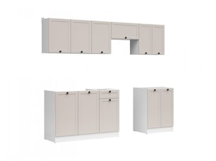 Cuisine complète 240 cm,ensemble de meuble de cuisine coloris blancuni cachemire, plan de travail non inclus