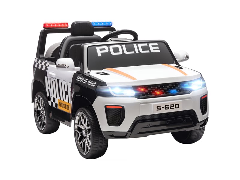  Voiture de police électrique pour enfants avec télécommande, double moteur, sirène, suspension 4 roues et phares - blanche  - Conforama A