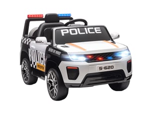 Voiture de police électrique pour enfants avec télécommande, double moteur, sirène, suspension 4 roues et phares - blanche