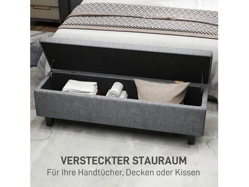  Banc de rangement 138 x 40 x 45 cm gris foncé, tissu aspect lin, assise capitonnée pour chambre  - Conforama E