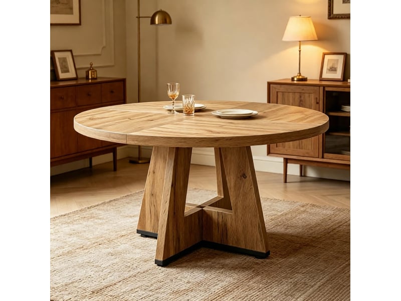  Table à manger ronde 120 cm style campagne bois naturel  - Conforama D