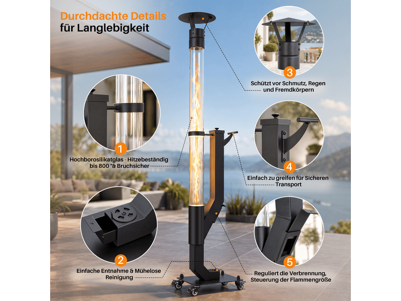Zmh poêle à granulés mobile 6kw chauffage extérieur décoratif pour jardin balcon et terrasse - Conforama E