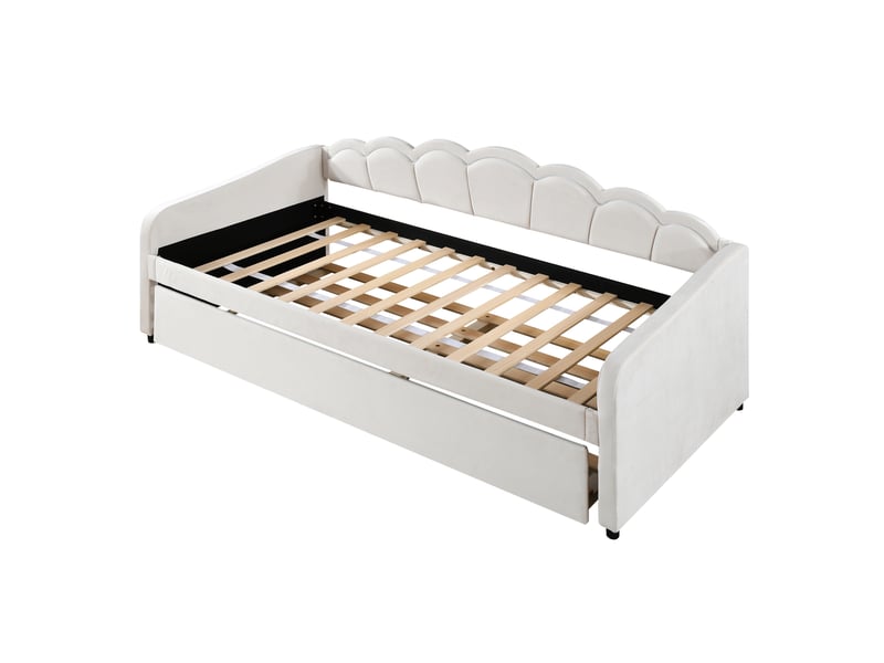 Lit banquette beige 90x200 cm en velours avec lit gigogne et led multicolore - Conforama E