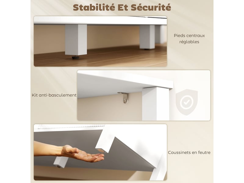  Meuble tv 152 cm, meuble télé pour téléviseur 65 pouces avec 3 tiroirs et 3 étagères ouvertes, blanc, 152x39,5x50cm  - Conforama W