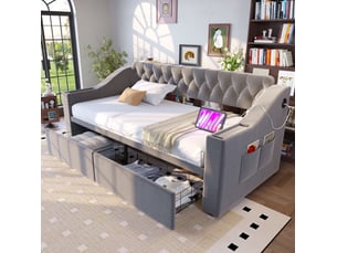 Lit simple 90x190 cm HAVRYA coloris gris