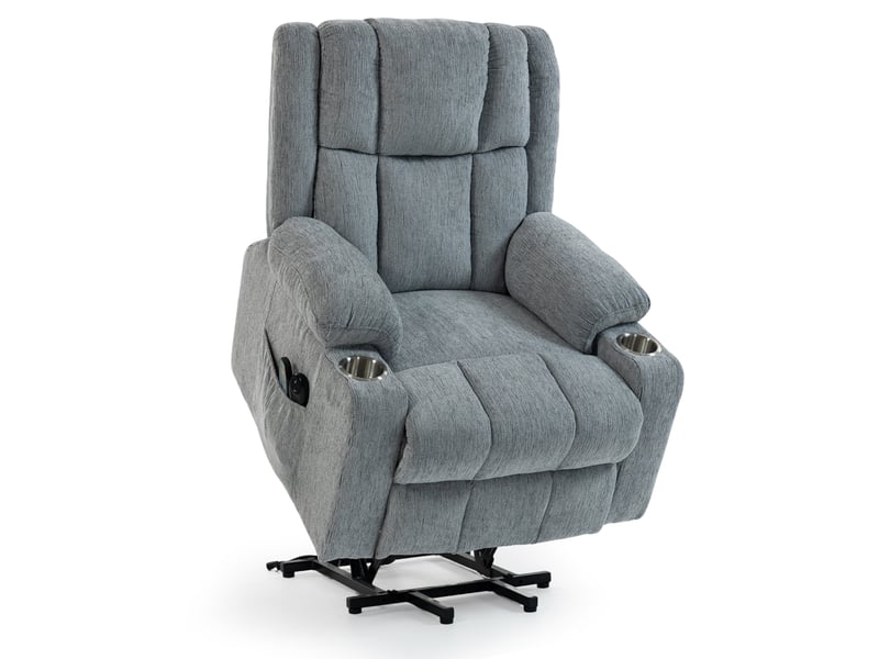 Fauteuil relax électrique avec aide au relevage, massage et chaleur, avec porte-gobelet, en velours gris clair - Conforama A