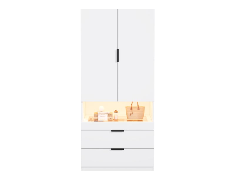 Armoire 90 x 50 x 200 cm avec éclairage led, tiroir à bijoux, penderie, vitre de protection et 3 tiroirs, meuble moderne à portes battantes pour chambre ou dressing OPULERANE TRADING LTD - Conforama A