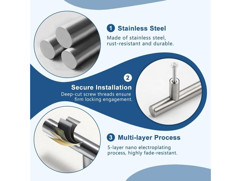 10 pièces de boutons de meubles en acier inoxydable, espacement de 64 mm - Conforama B