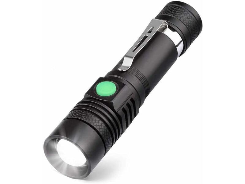  1 torche led rechargeable usb, torche 600 lumens, étanche ip65, 3 modes d'éclairage, torche zoom pour la maison, le camping, la randonnée  - Conforama A