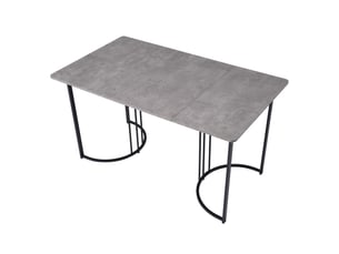 Table à manger 140x80cm, table rectangulaire avec motif marbre, plateau en mdf, pied en métal, gris+noir