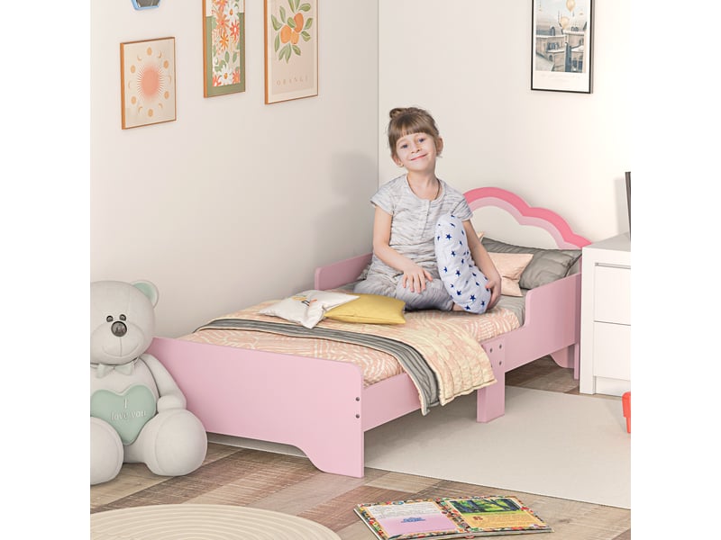  Arkswift, lit pour enfants de 3 à 6 ans 143 x 74 x 55 cm design nuage sommier à lattes inclus chambre moderne rose  - Conforama D