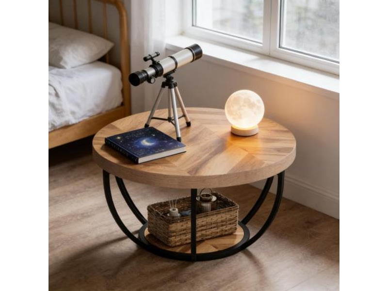  Table basse ronde avec 2 niveaux style moderne pour salon en bois et métal coloris bois 80 × 80 × 45 cm  - Conforama D